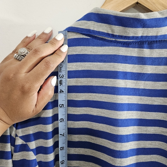 Bongo Women's Plus Stripe Nautical Coastal Roll Tab Button Up Shirt Top - Picture 7 of 13